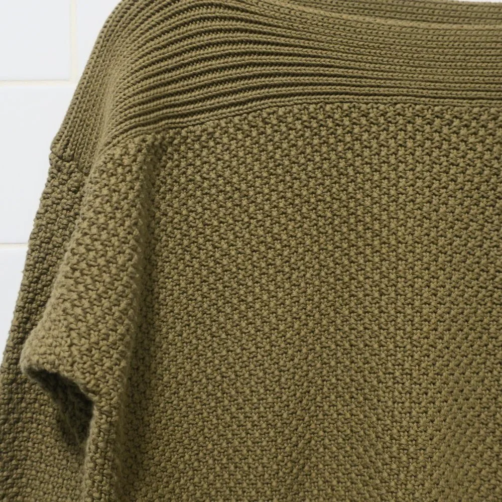 LAUREN RALPH LAUREN waffle chunky knit sweater olive green boatneck sz Large plv - Picture 3 of 8